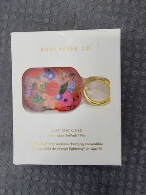 Rifle Paper Co. Pink Floral Clip-On AirPods Pro Case with Gold Ring